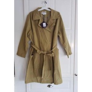 NWT Ava & Viv Plus Size Green Brown Waterproof Belted Trench Coat 1X